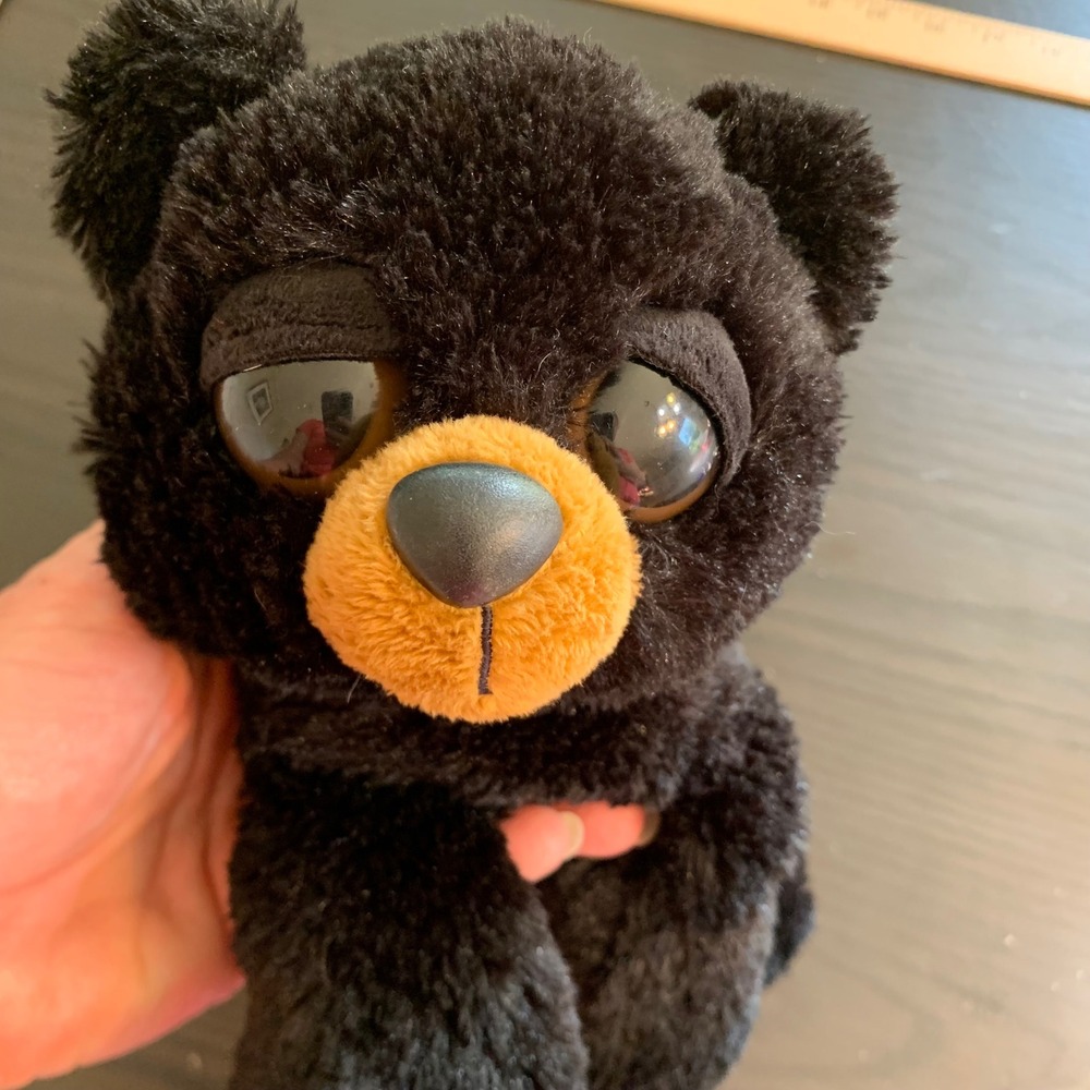 Aurora Black Bear Plush Stuffed Animal Large Eyes Shaggy Standing Toy 8 Inch